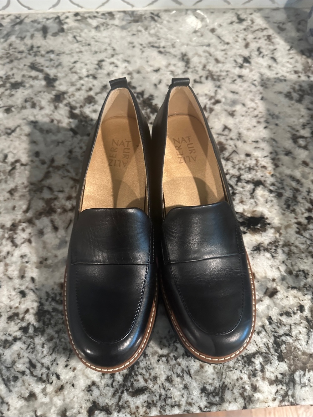 Naturalizer Black Leather Slip-On Loafers
